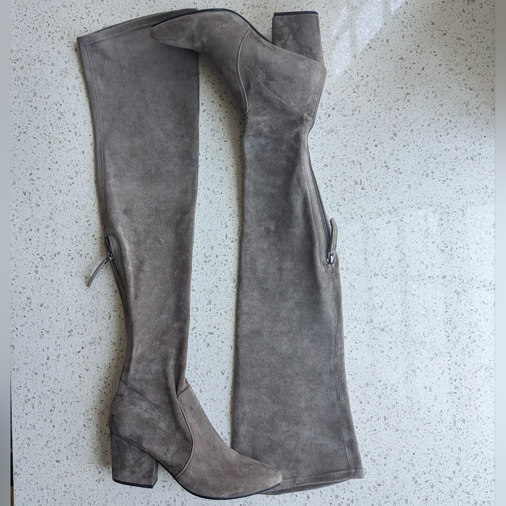 Carina Taupe Over The Knee Suede Leather Boots